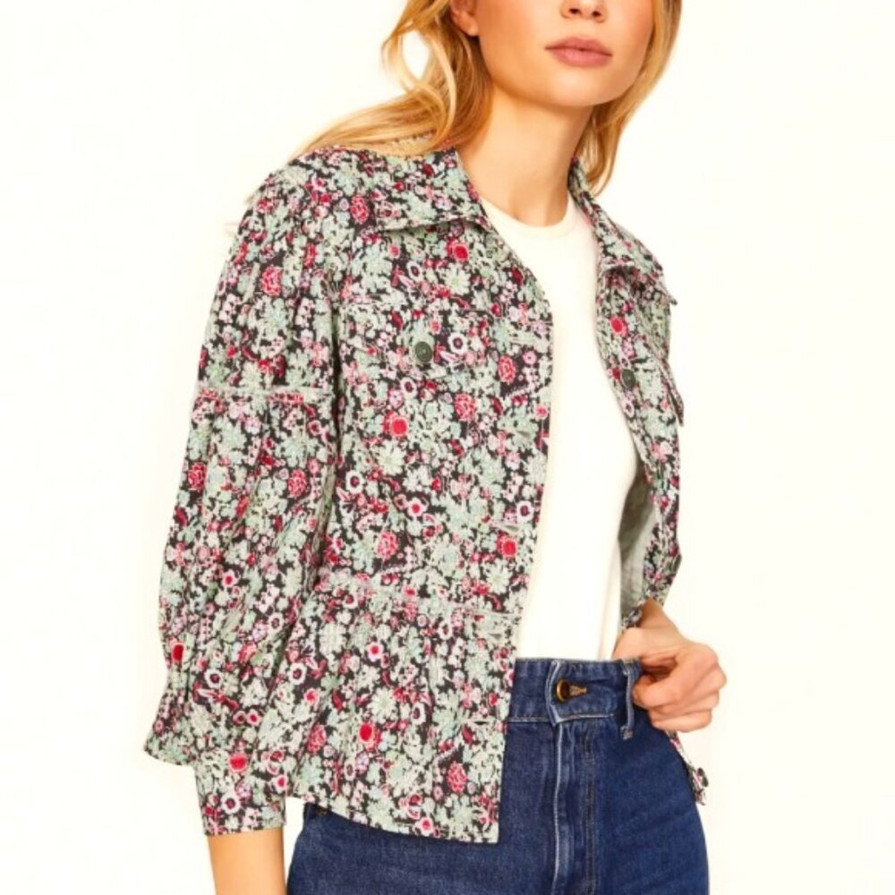 Cinq à Sept 'Lizzie' Floral Stretch-Cotton Peplum Jacket, Multicolor